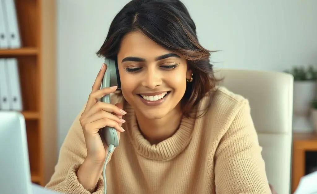 A person on a phone call with a comforting expression, surrounded by financial documents