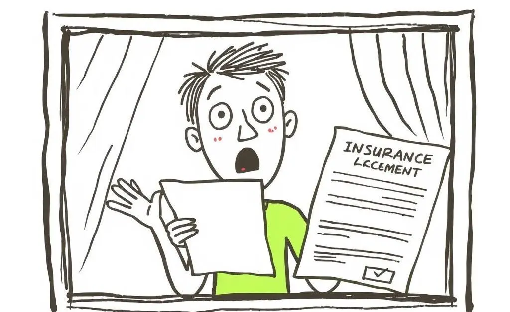 Hand-drawn image of a person at a window, looking surprised and holding an insurance policy document, with outdoor bikes visible.