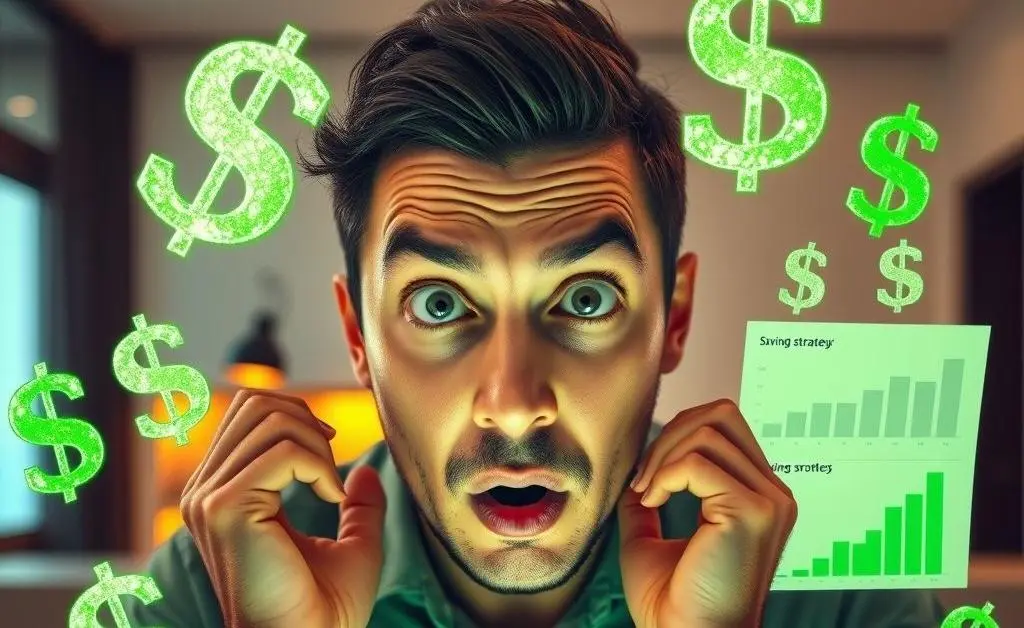 A surprised person looking at their financial growth.