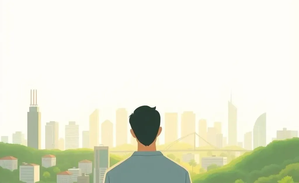 Person looking at an eco-friendly city skyline.