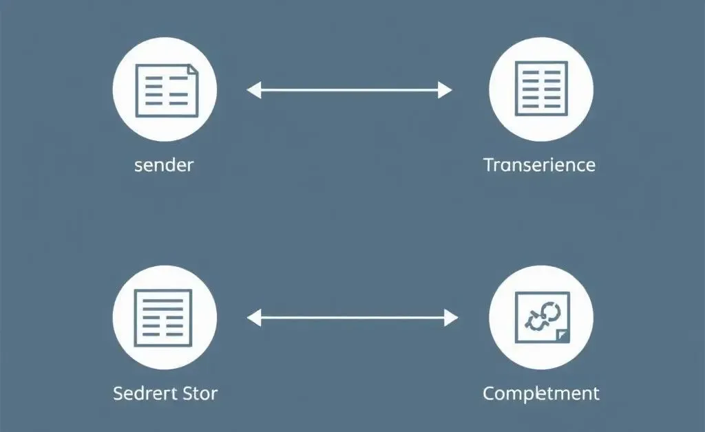 Simple infographic depicting the steps of a SWIFT transfer, from sender to completion.