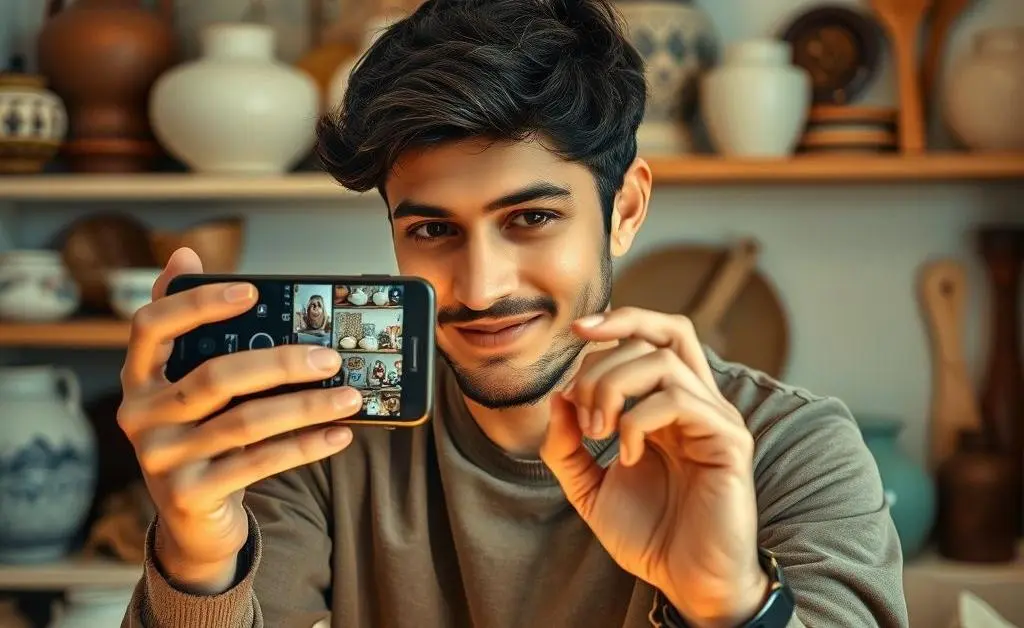A person taking photos of various household items with a phone.