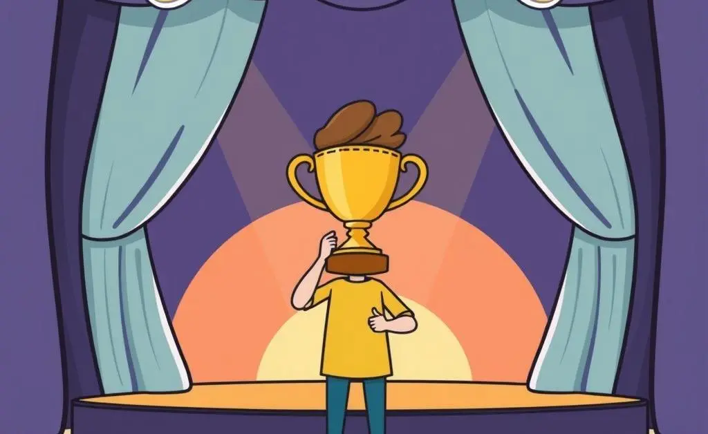 A stage with someone holding a trophy, representing showcasing talents.