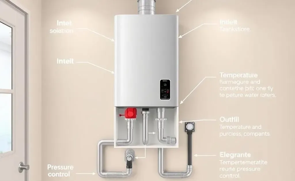 Diagram explaining how a tankless water heater is installed.