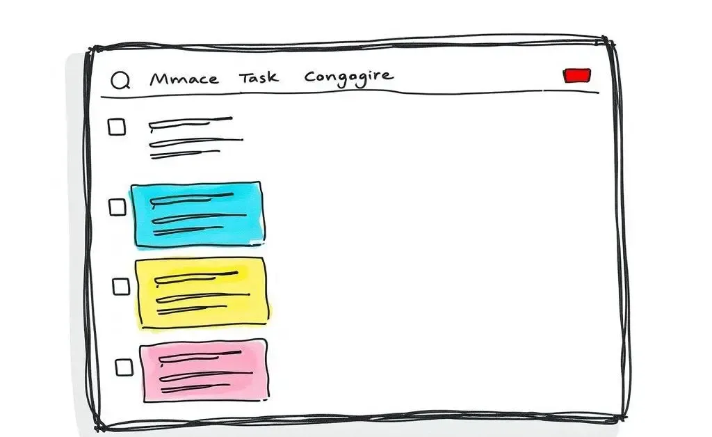 A hand-drawn style illustration of a task organizer app interface with color-coded tasks
