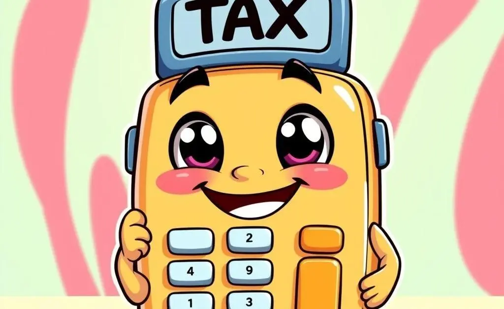 Cartoon-style image of a tax calculator with a smiling face.