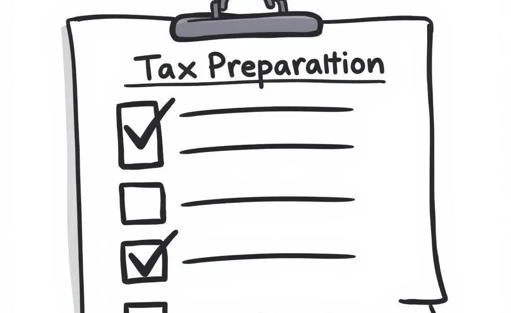 A cartoon image showing a checklist titled 'Tax Preparation' with ticked boxes