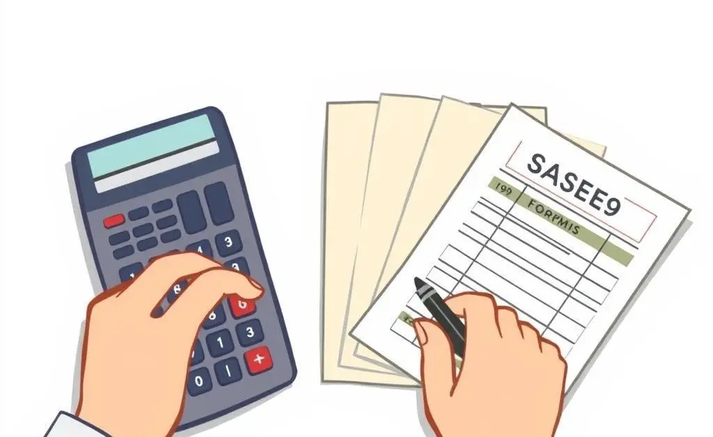 Person preparing taxes with 1099 forms