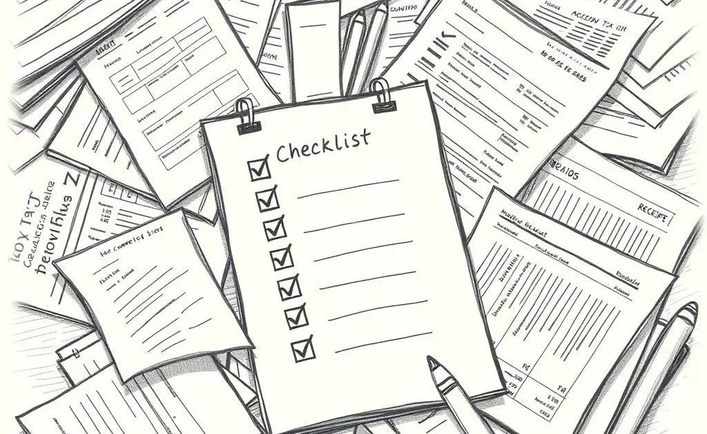 A checklist for filing taxes with various documents.