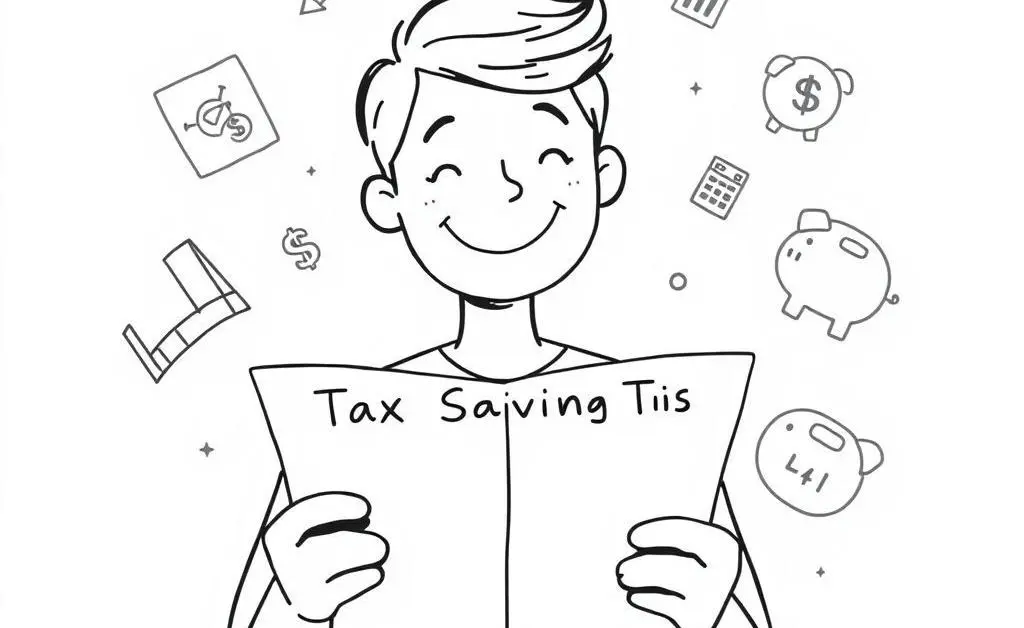 Guide with tax saving tips and happy person