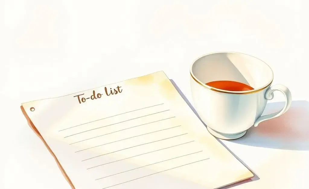 A soft, hand-drawn image of a to-do list next to a teacup, symbolizing planning.
