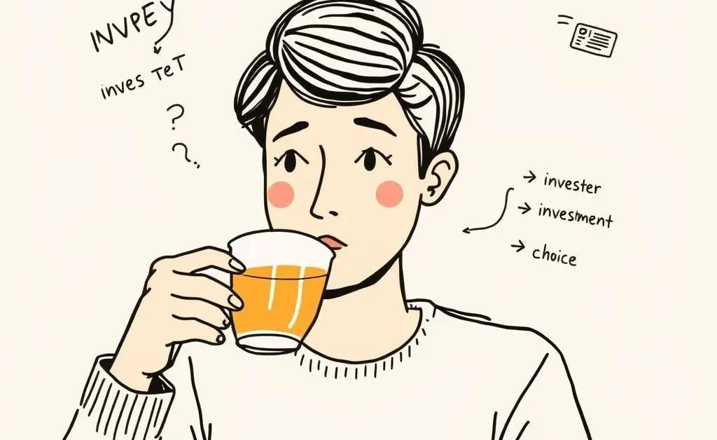 A person sipping tea while pondering investment decisions.