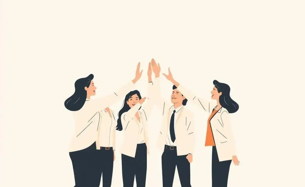 Minimalistic image of a team high-fiving, symbolizing celebration.