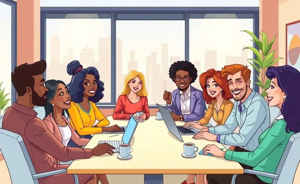 A diverse team of professionals collaborating in a meeting
