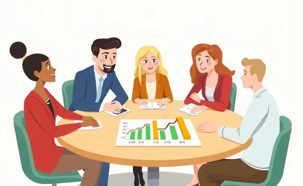 Colleagues discussing salary figures.