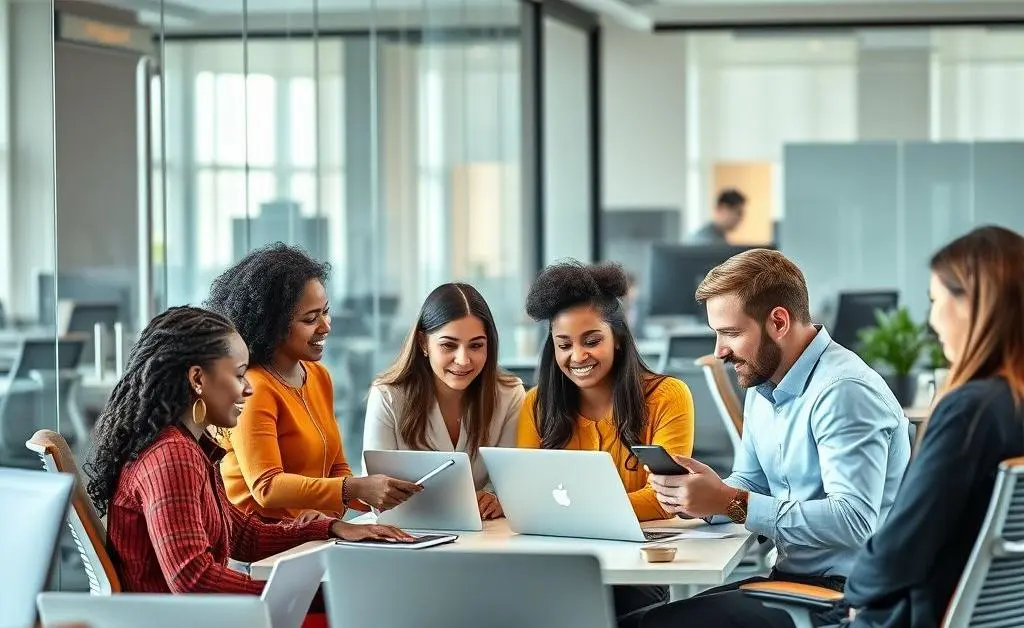 A modern office space with insurance professionals