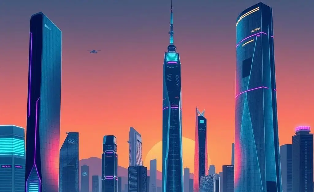 Illustration of a futuristic cityscape representing technology innovation.