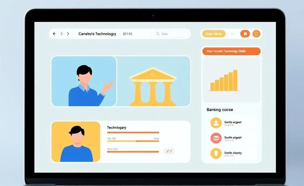 An online course screen showing innovative technology skills for banking