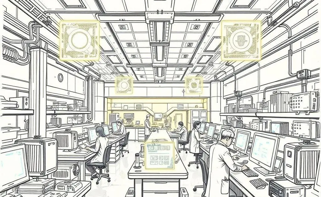 Scientists working on AI chips in a tech lab
