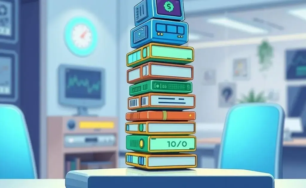 A stack of tech-themed stocks on a desk