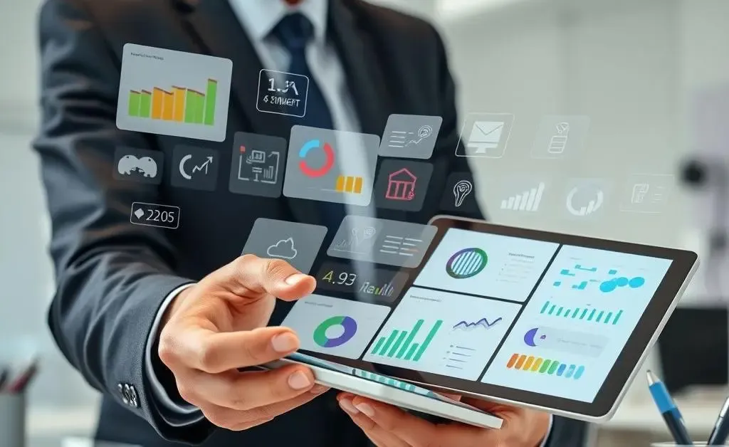 Digital tools and applications being used by an insurance agent on a tablet.