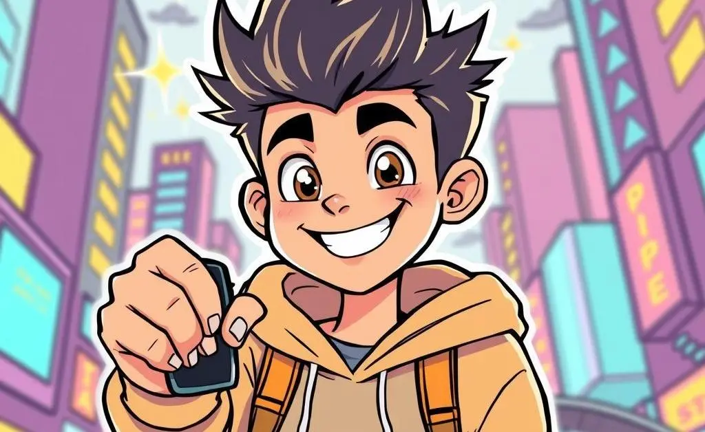 Teenager holding a car key with a confident smile