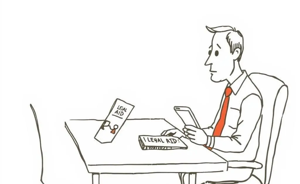 A hand-drawn depiction of a tenant consulting legal aid.