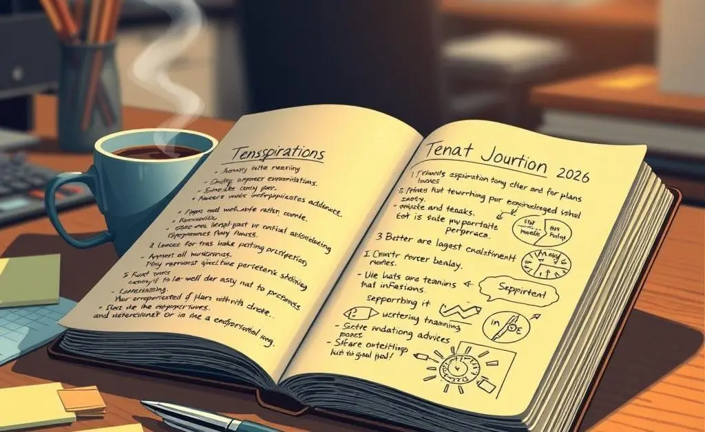 Illustration of a journal with tenant goals and thoughts