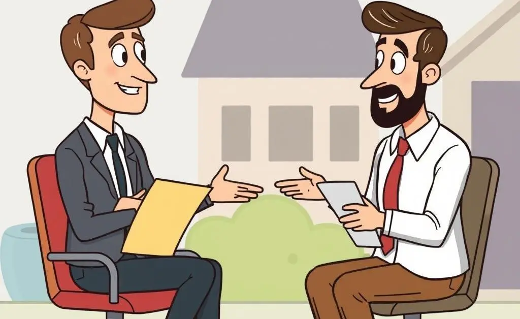 Illustration of a tenant discussing rights with a housing advisor