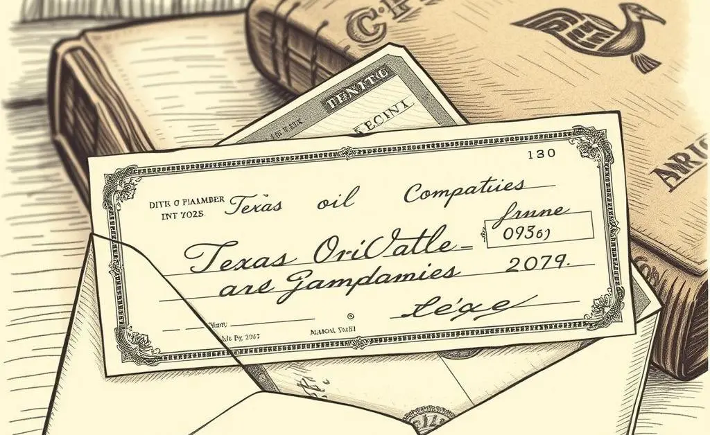 A Texas oil royalty check in an envelope