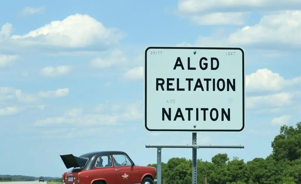 A Texas road sign with an animated car passing by, representing local regulation nuances