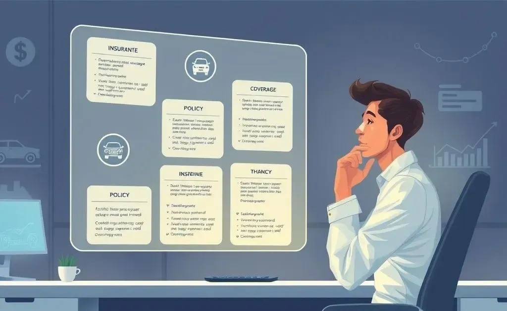 An illustration of a person contemplating different auto insurance coverage options.