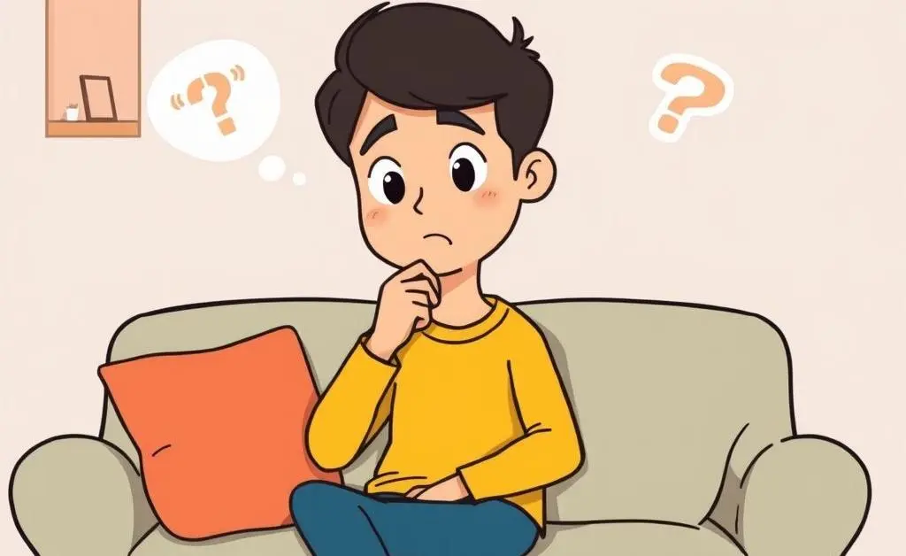 A person sitting on a couch, thoughtfully planning next steps
