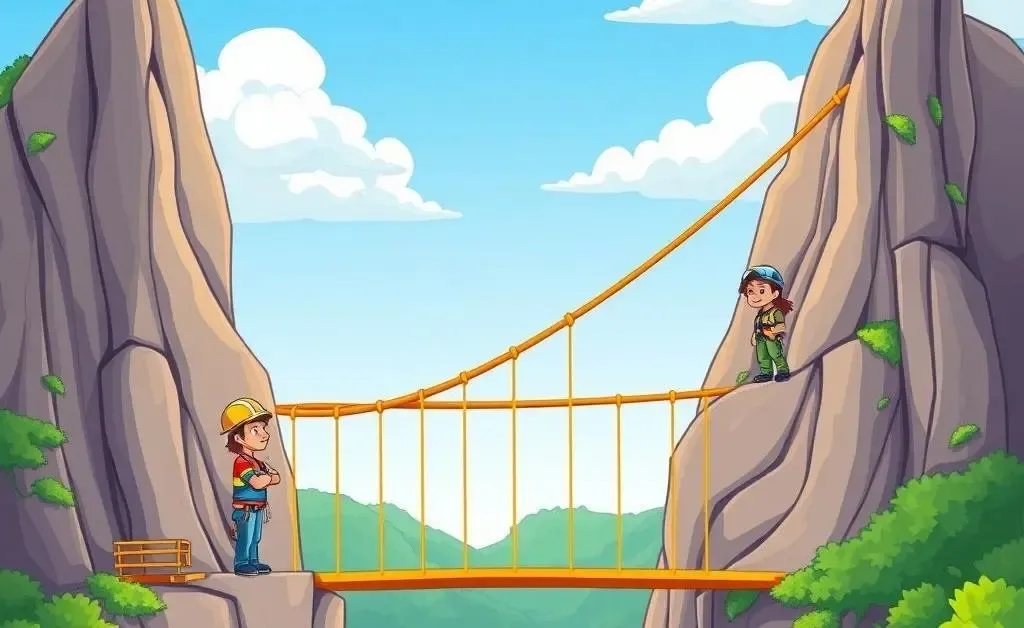 Bridge being built between two cliffs, symbolizing a connection in conversation.