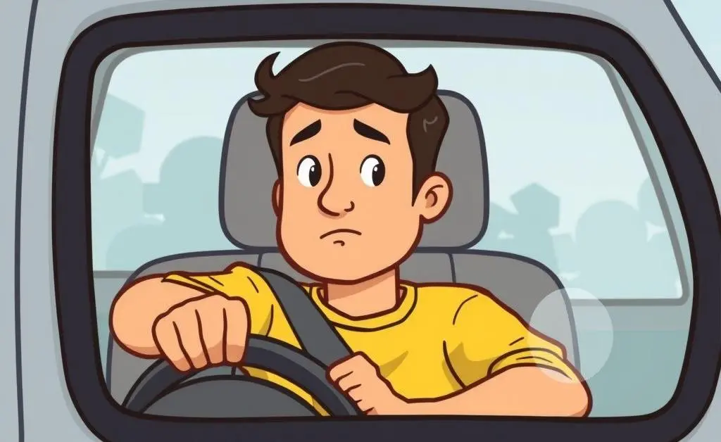 A contemplative driver in a parked car