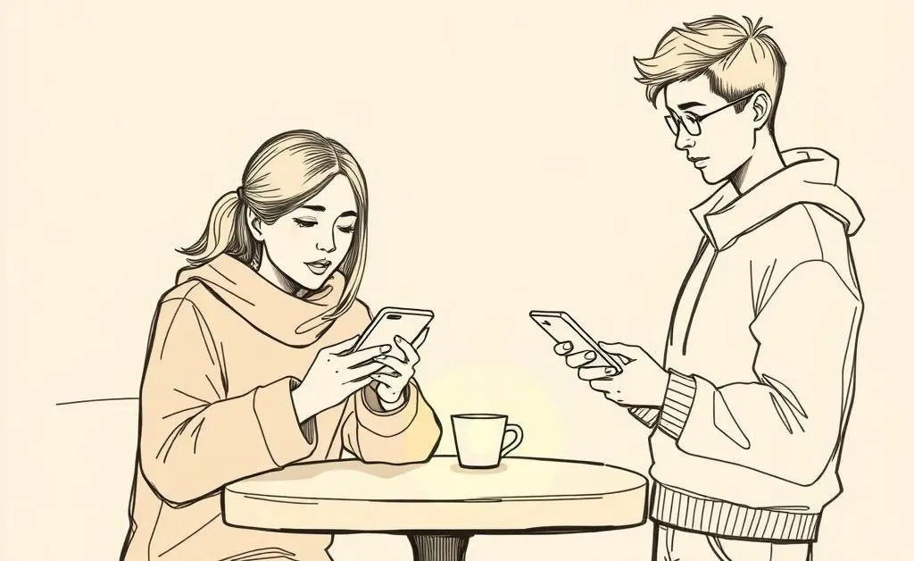 Two people exchanging thoughtful messages on their phones