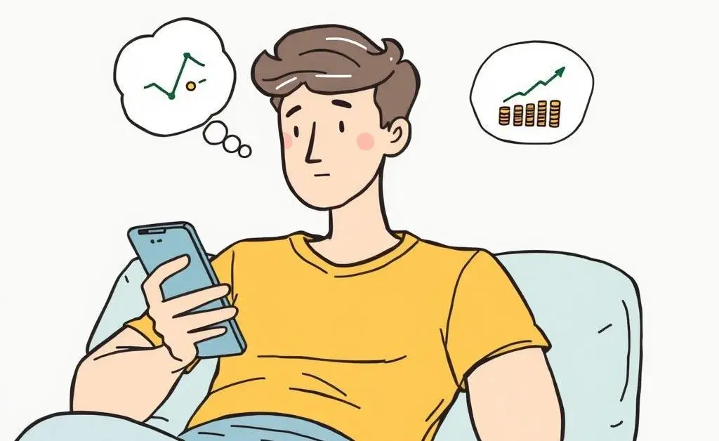 A relaxing moment with a smartphone pondering investments.