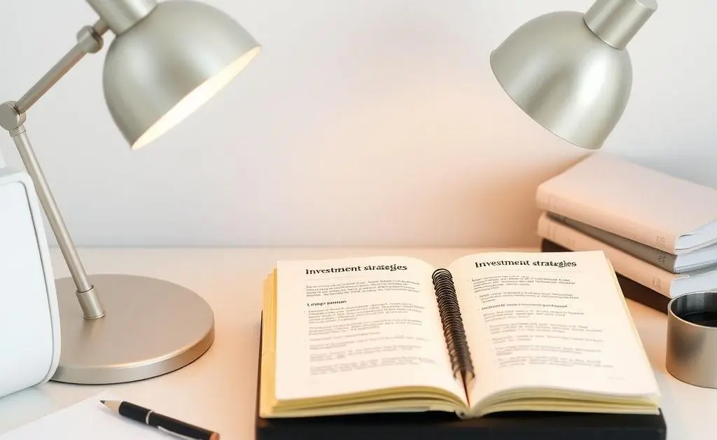 A minimalist image of a cozy desk setup with notes on investment strategies.