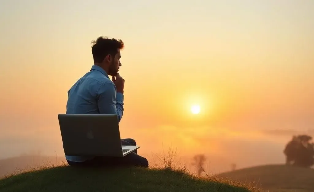 Thoughtful investor on a hill pondering investment opportunities