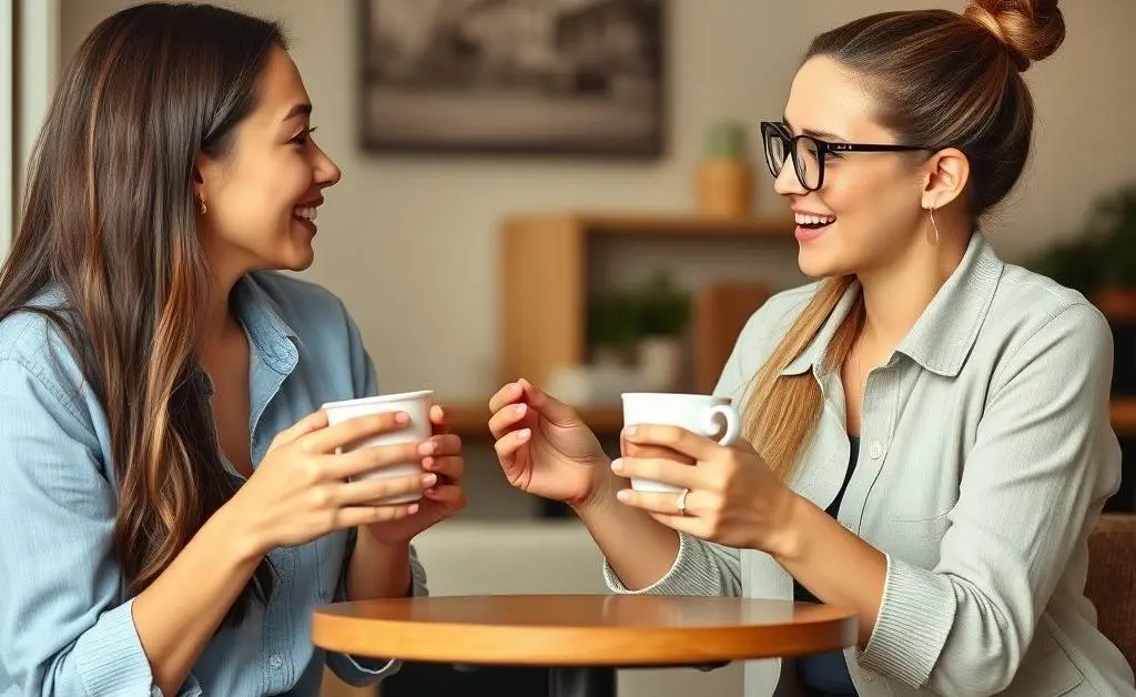 Two friends enjoying coffee while discussing finances