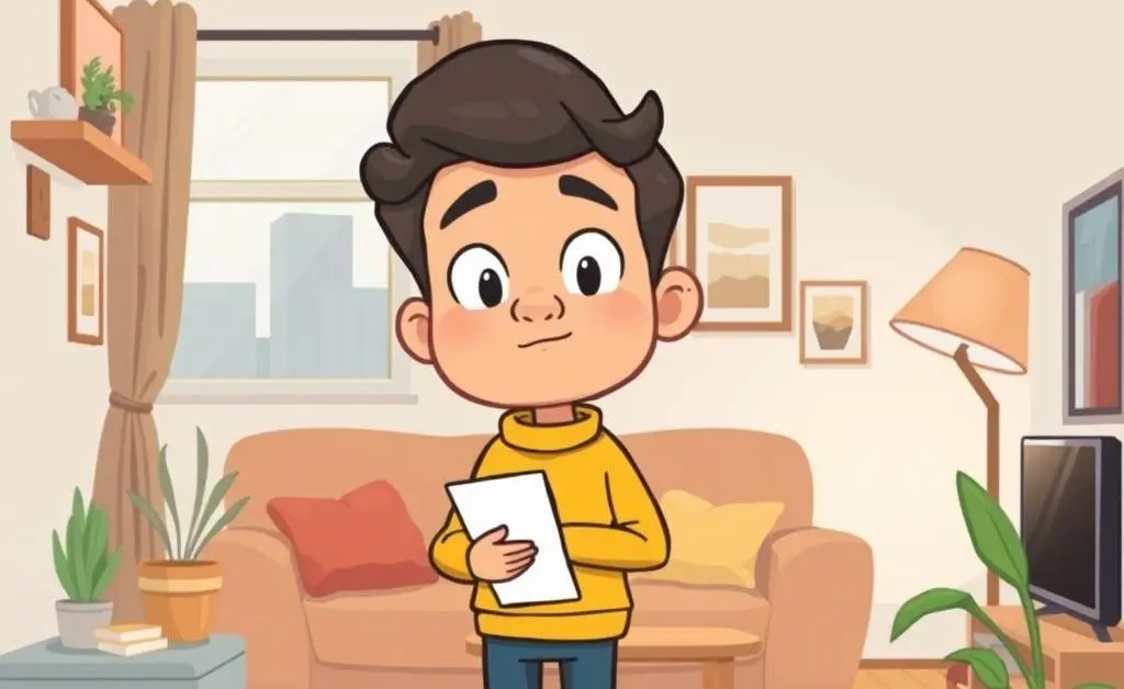 A thoughtful tenant looking around an apartment with a checklist in hand