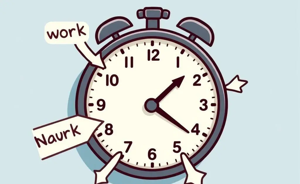 Clock with arrows pointing to activities like work, family, and self-care.