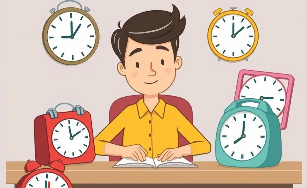 A person using various time management tools at a desk