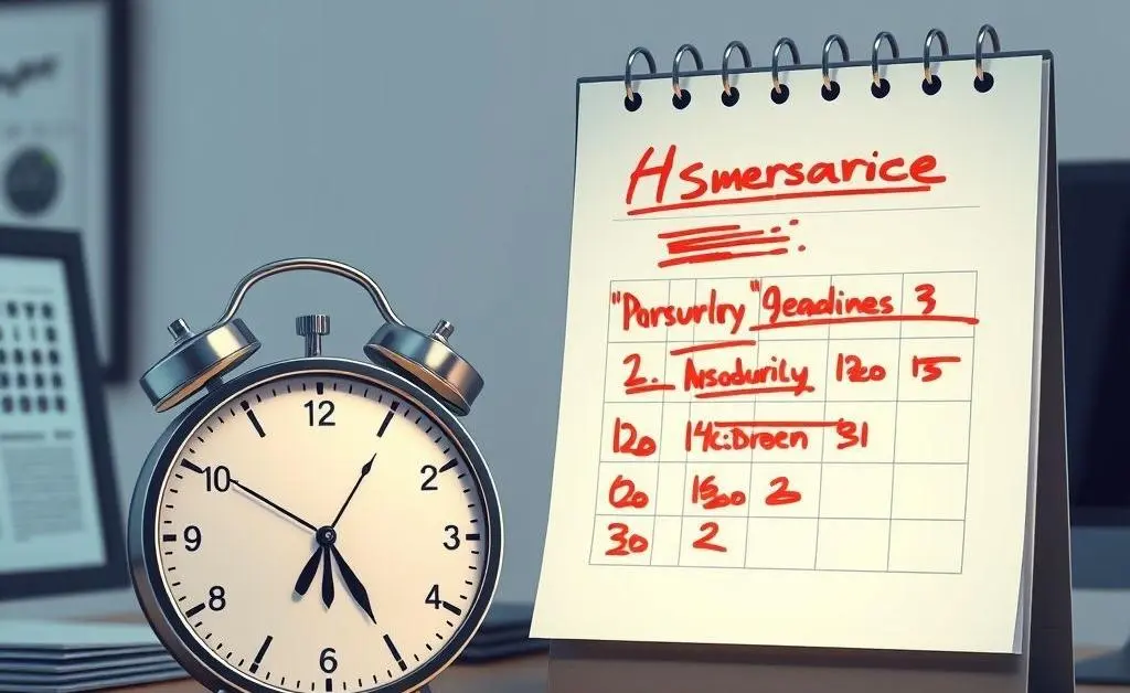 An illustration of a clock and a calendar showing critical deadlines for insurance claims.