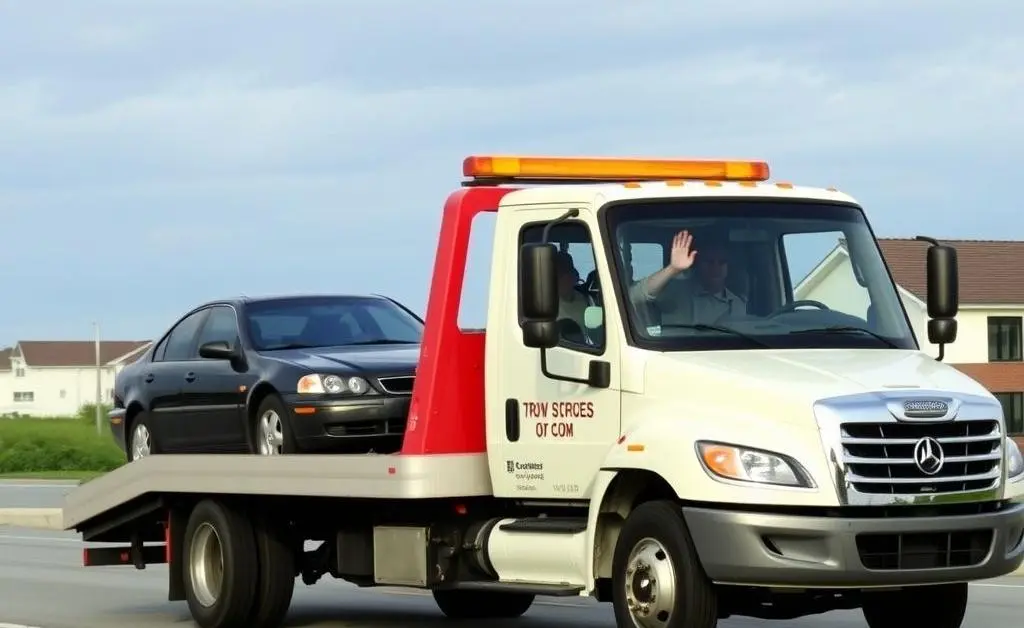 Tow truck arriving to pick up a car