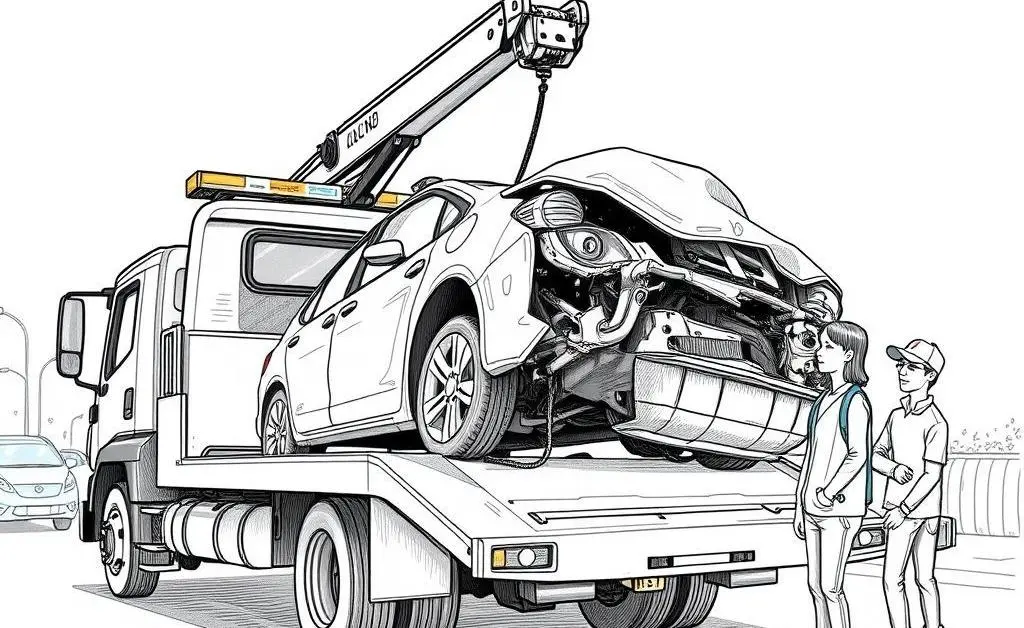 Tow truck loading a damaged car