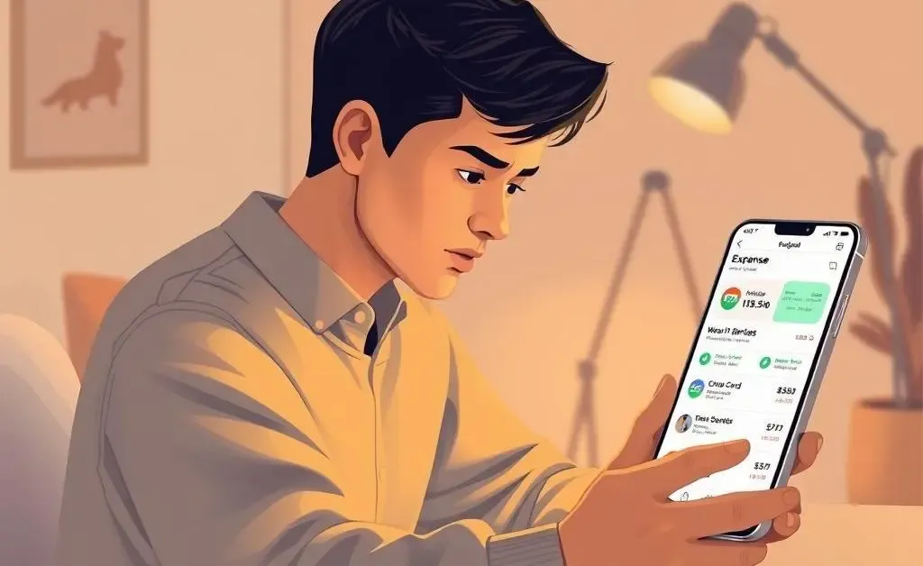 Person using smartphone app to track expenses