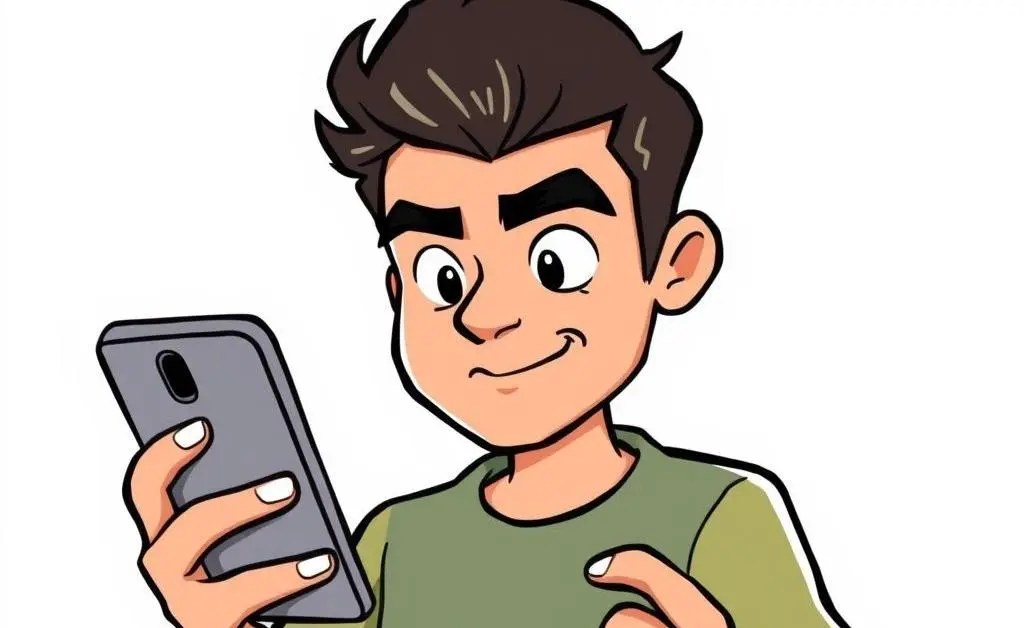 Cartoon-style image of a person using a mobile app to track their expenses.