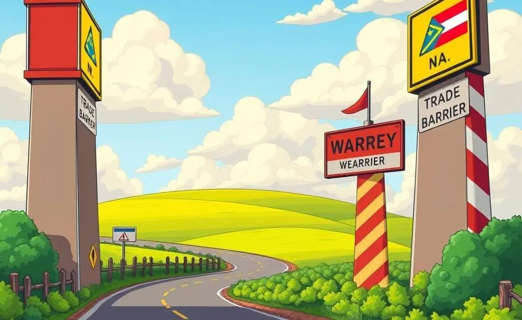A road with trade barrier signs