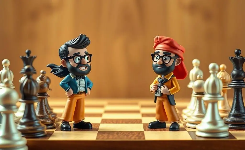 Cartoon figurines of traders on a chessboard